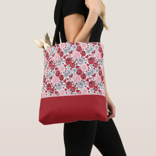 Bolso De Tela Estilo de Arte Doodle Rosas Rosadas Corazones Día