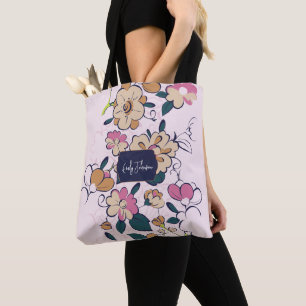 Bolso De Tela Estilo de dibujo floral de pradera bohemia