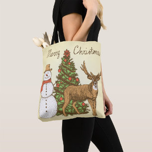 Bolso De Tela Estilo de la cosecha Feliz Navidad