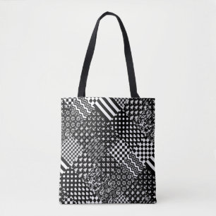 Bolso De Tela Estilo de patrón mixto blanco negro minimalista