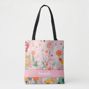 Bolso De Tela estilo de pintura de acrílico en flor colorida ind