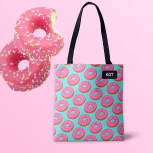 Bolso De Tela Estilo de tono de donut rosado - su nombre / inici