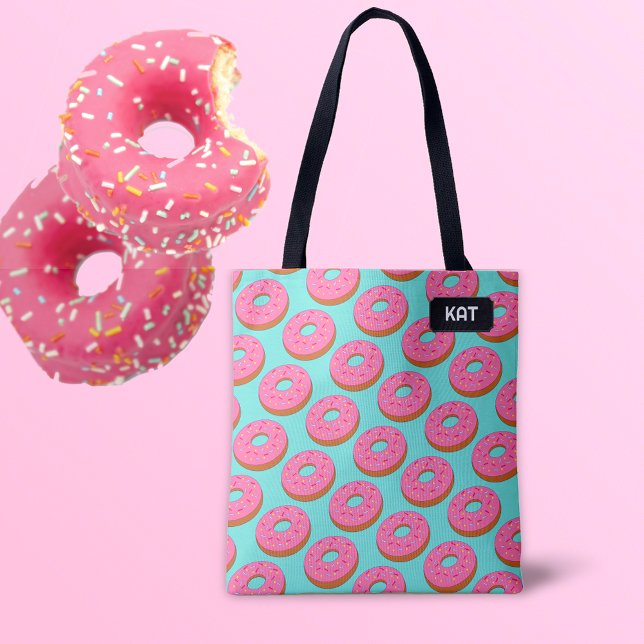 Bolso De Tela Estilo de tono de donut rosado - su nombre / inici (Subido por el creador)