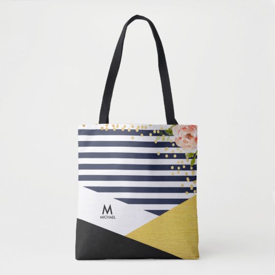 Bolso De Tela Estilo floral moderno de la hoja de oro y de la