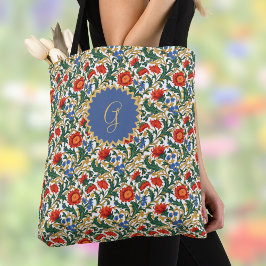 Bolso De Tela Estilo floral William Morris azul rojo dorado vint