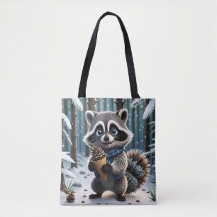 Bolso De Tela Estilo kawaii lindo Raccoon con un cono de crema d