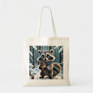 Bolso De Tela Estilo kawaii lindo Raccoon con un cono de crema d