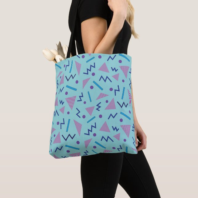 Bolso De Tela Estilo Memphis de los años 80 azul geométrico (Detalle)