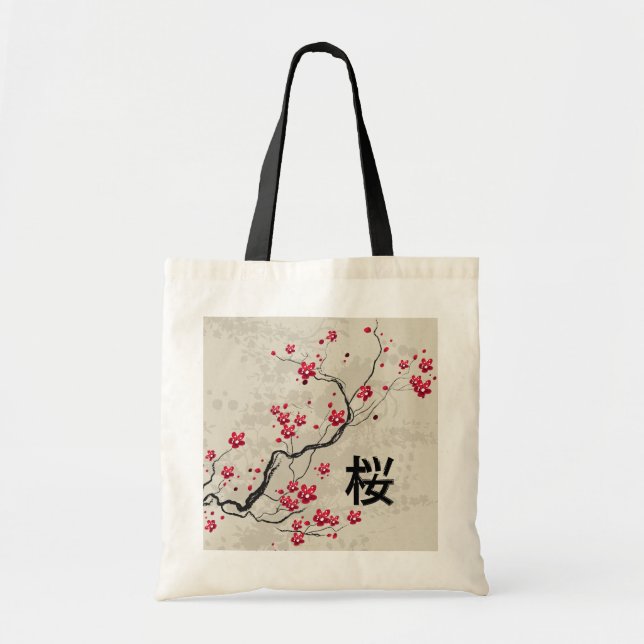 Bolso De Tela Estilo oriental Sakura Cherry Blossom Art (Frente)