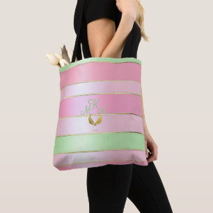 Bolso De Tela Estilo Pastel Rosa y Verde Monograma