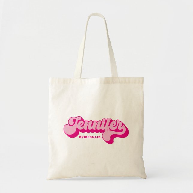 Bolso De Tela Estilo Retro Rosa Caliente Novia Nombre Personaliz (Frente)