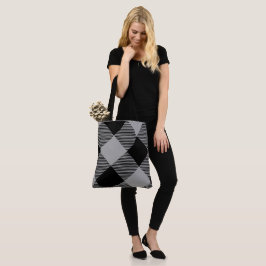 Bolso De Tela Estilo Rústico Gris y Cuadro Blanco 