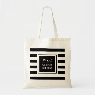 Bolso De Tela Estilo Tendencia Monograma Franja Negra Blanca