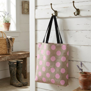 Bolso De Tela Estilo Vintage Lunares Rosados sobre Arpillera