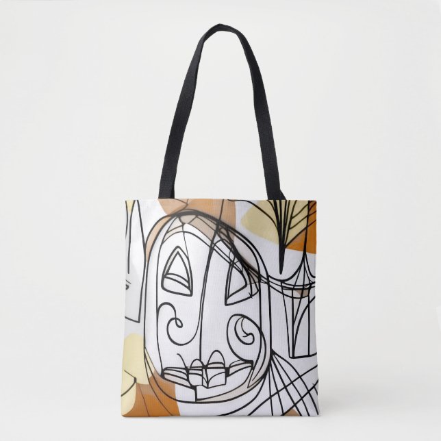 Bolso De Tela Estiloso arte de línea abstracta moderno calabaza  (Anverso)