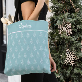 Bolso De Tela Estiloso Patrón De Árbol De Navidad Azul Y Blanco