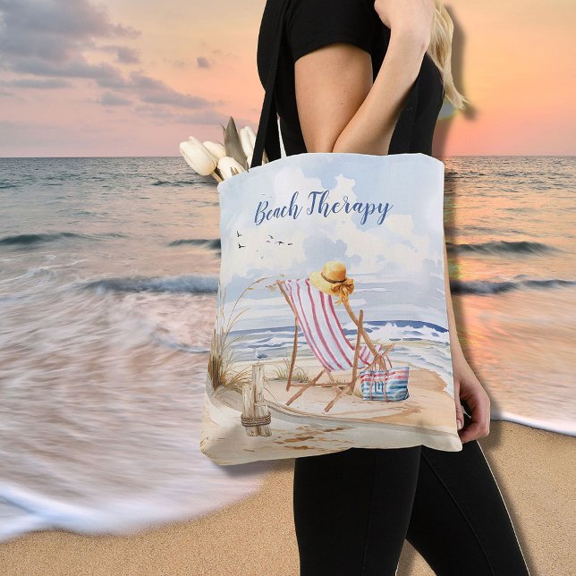 Bolso De Tela Estiloso Watercolor Beach Ocean Sand Personalize (Subido por el creador)