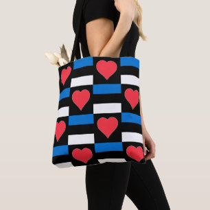 Bolso De Tela Estonia Patriótica Fun del patrón cardíaco de la b