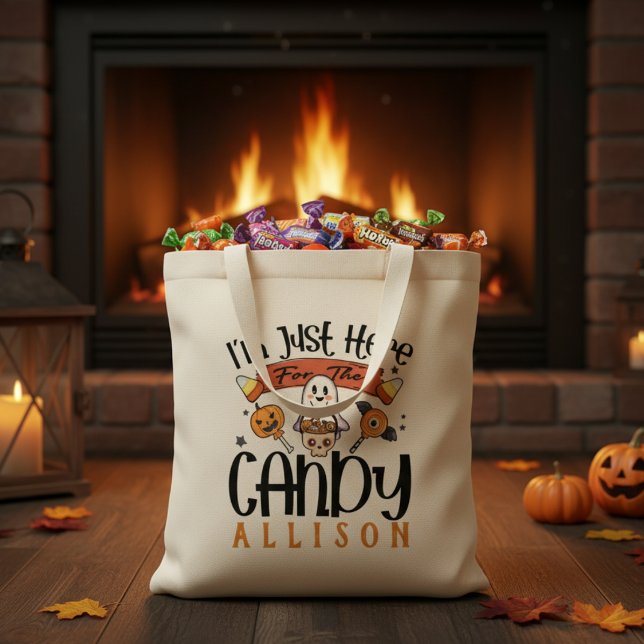 Bolso De Tela Estoy aquí por la Personalizado Candy Halloween (I'm Just Here for the Candy Custom Halloween Tote Bag)