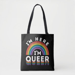 Bolso De Tela Estoy aquí soy queer LGBTQ Arcoíris Orgullo Gay