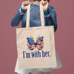 Bolso De Tela Estoy con su Kamala Harris por la mariposa del pre<br><div class="desc">Estoy con su bolso de tote. Apoya a Kamala Harris por la presidencia. Hermosa bandera norteamericana mariposa con flores de bonito para un demócrata a quien le gustan los adorables diseños políticos.</div>