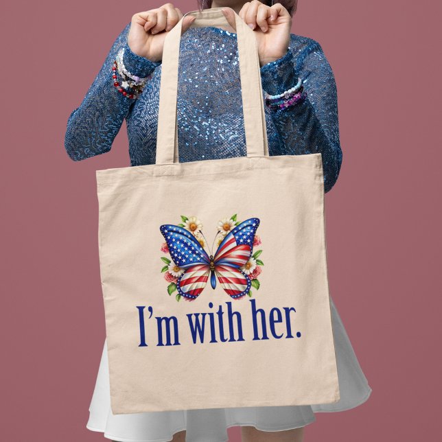 Bolso De Tela Estoy con su Kamala Harris por la mariposa del pre (Subido por el creador)