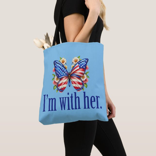 Bolso De Tela Estoy con su mariposa azul Kamala (Detalle)