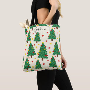 Bolso De Tela Estrella de árbol verde festivo Personalizado Tote