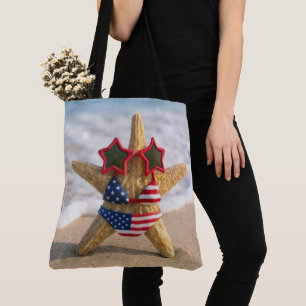 Bolso De Tela Estrella de mar con bikini de bandera y gafas de s