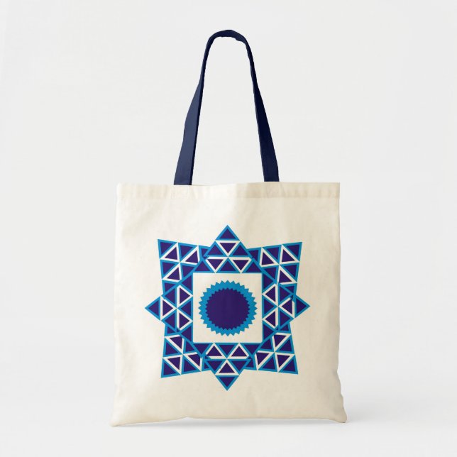 Bolso De Tela Estrella de triángulo geométrico azul blanco Manda (Frente)