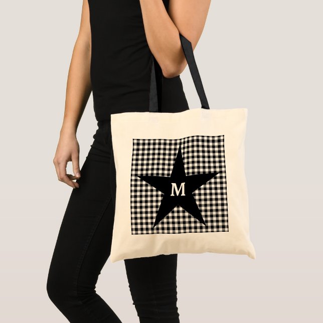 Bolso De Tela Estrella Monográfica de Gingham en blanco y negro (Anverso (producto))