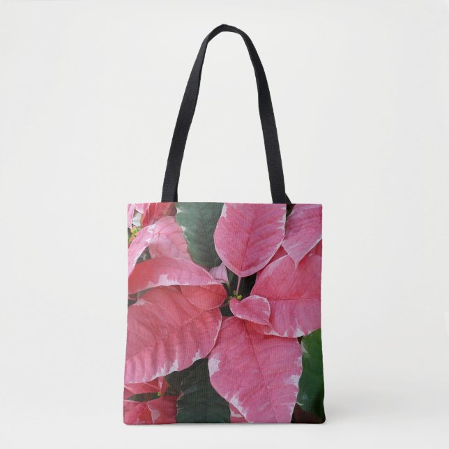 Bolso De Tela Estrella plateada de mármol Poinsettias Flor de va (Anverso)