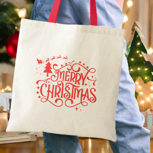 Bolso De Tela Estrella roja deslumbrante Feliz Navidad