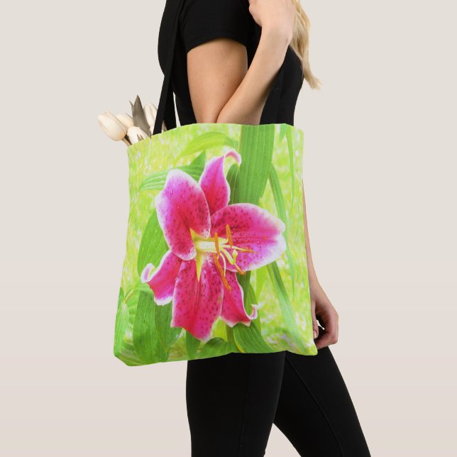 Bolso De Tela Estrella rosa profunda bonito Lily en verde anime (Detalle)