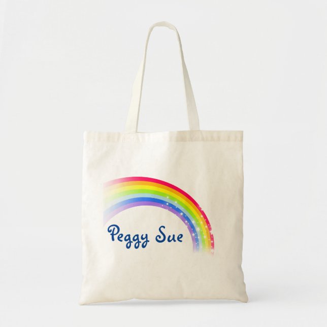 Bolso De Tela Estrellas arcoiris con nombre personalizado oscuro (Frente)