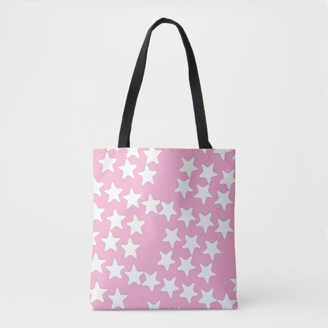 Bolso De Tela Estrellas Blancas Sobre Rosa (Anverso)