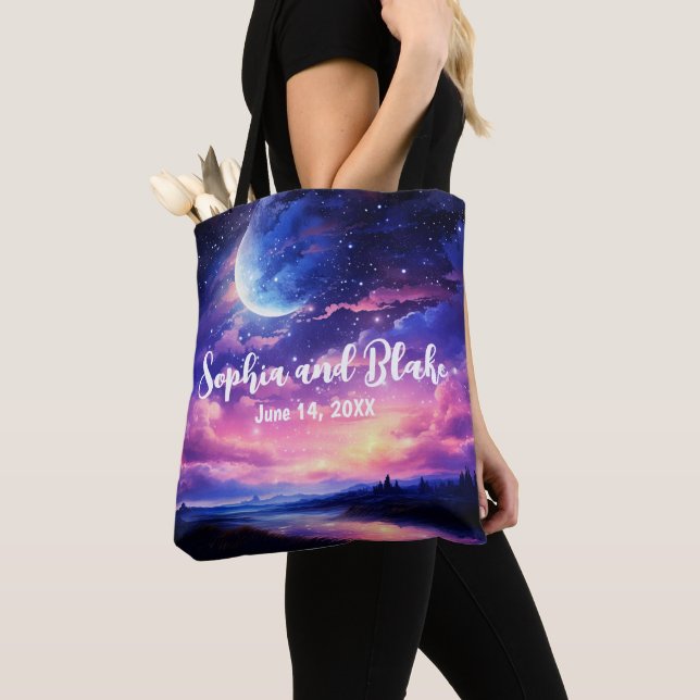Bolso De Tela Estrellas celestes llenas de luna nubes Boda místi (Detalle)