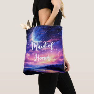 Bolso De Tela Estrellas celestes llenas de luna nubes Boda místi