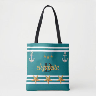 Bolso De Tela Estrellas de ancla estelar personalizadas Verde az