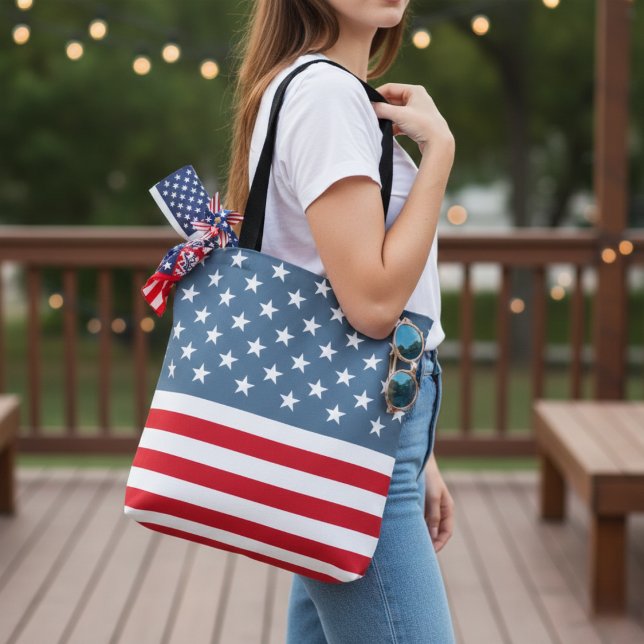 Bolso De Tela Estrellas de bandera de Estados Unidos y Patriótic (American Flag Stars and Stripes Patriotic Tote Bag)