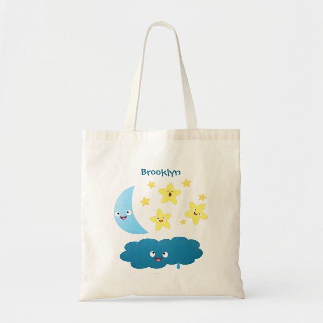Bolso De Tela Estrellas de canto, personalizado de luna y nube (Frente)