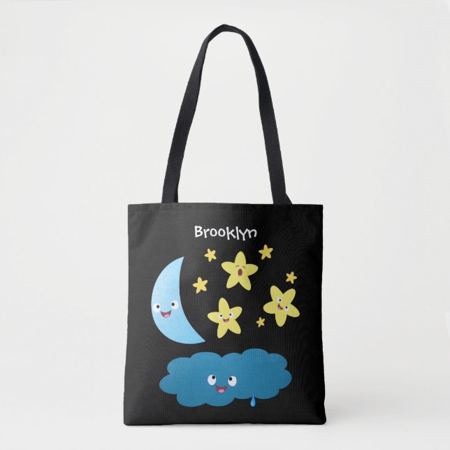 Bolso De Tela Estrellas de canto, personalizado de luna y nube (Anverso)