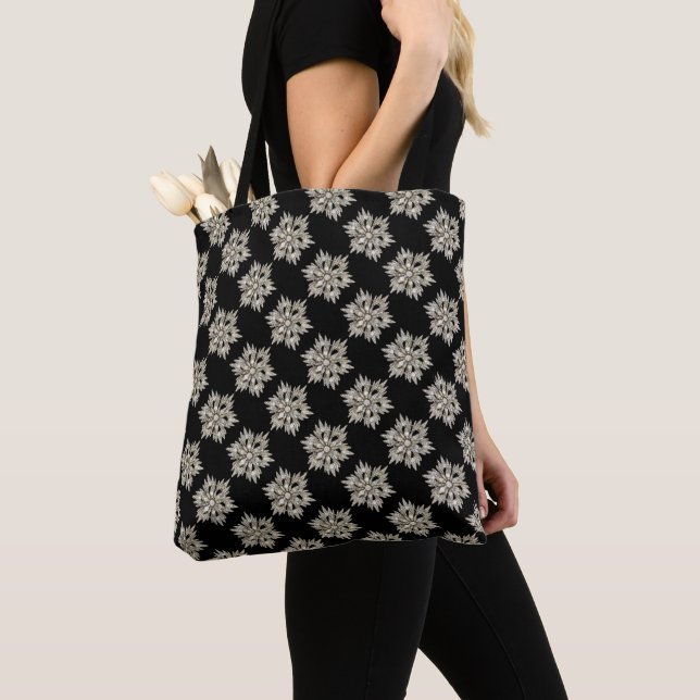 Bolso De Tela ESTRELLAS DE DIAMANTE, SNOWFLAKES EN Joyas NEGRAS  (Detalle)