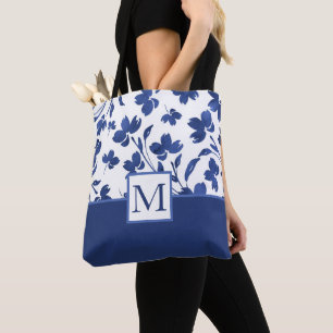 Bolso De Tela Estrellas de flores color azul índigo