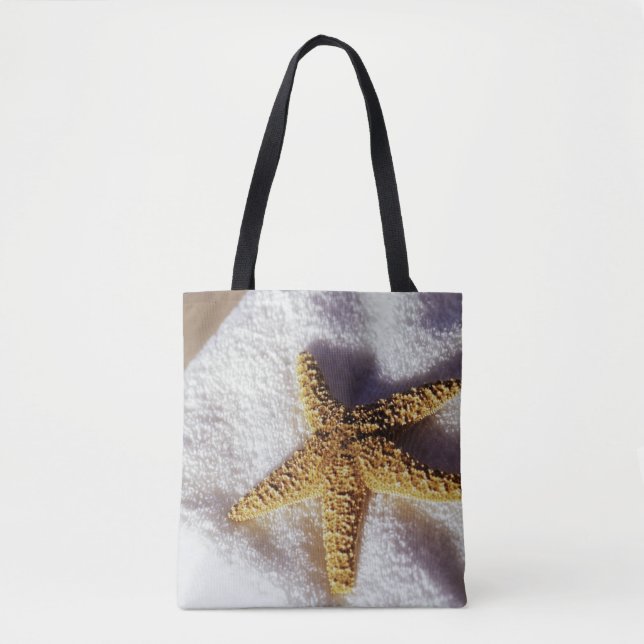Bolso De Tela Estrellas de mar en una toalla (Anverso)