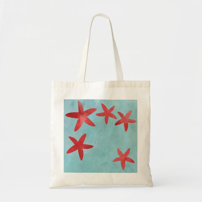 Bolso De Tela Estrellas de mar rojas y azules (Frente)