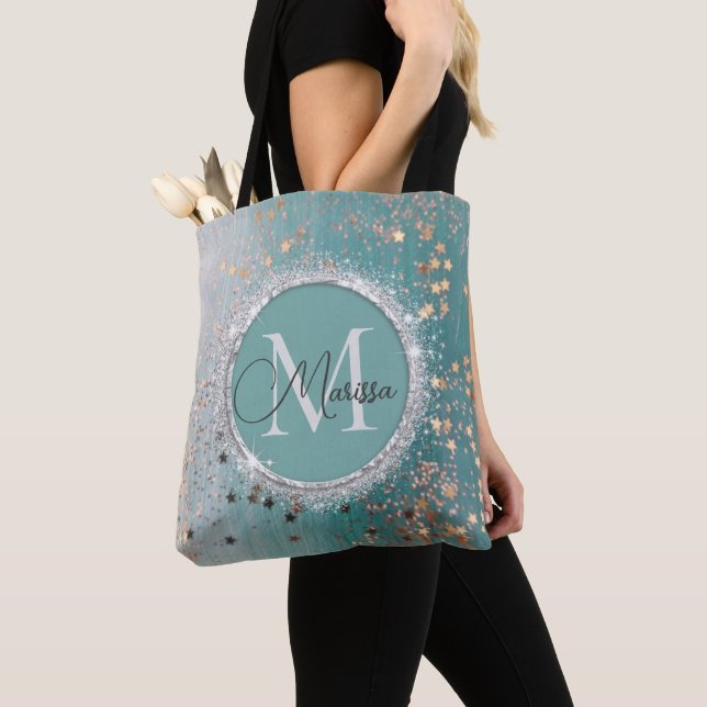 Bolso De Tela Estrellas de oro sucias en monograma Verde azulado (Detalle)
