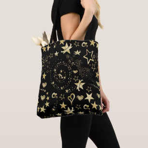 Bolso De Tela Estrellas De Oro Y Corazones