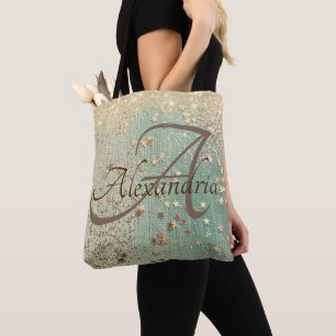 Bolso De Tela Estrellas de Purpurina de oro en monograma en burl