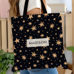 Bolso De Tela Estrellas Doradas Cielo Negro De Moda Estrellado